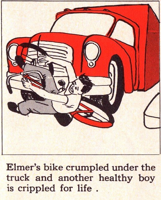 Elmer's bike crumpled under the truck and another healthy boy was crippled for life
